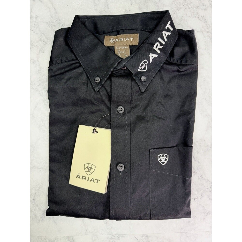 Ariat Men’s Black Solid Long Sleeve Button-Down Shirt Embroidered Pockets S